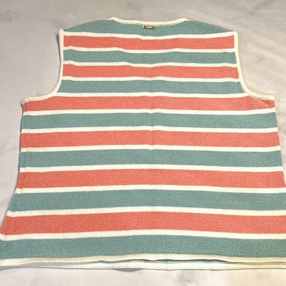 St. John Sport by Marie Gray knit sleeveless v neck striped sweater - Picture 4 of 7